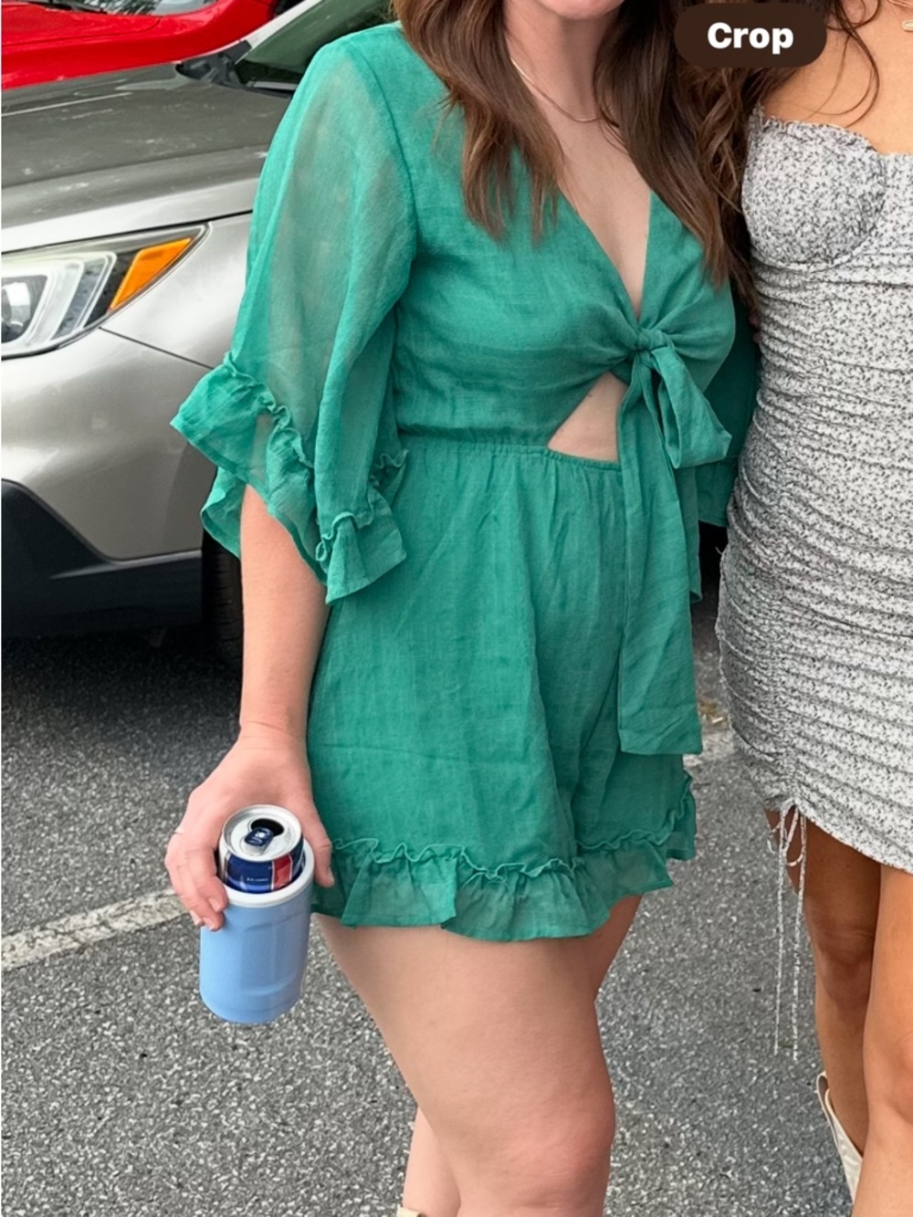 Green Ruffle Tie-Waist Romper